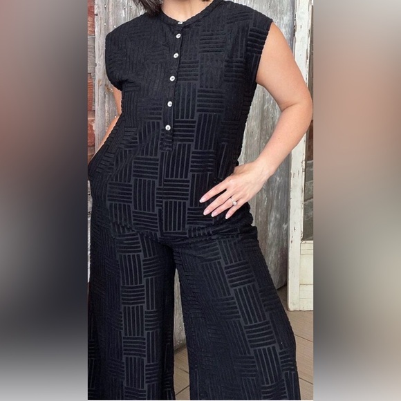 Entro Black Velour Wide Leg Jumpsuit - Picture 2 of 8
